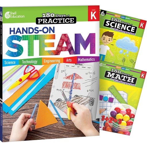 [147641 SHE] 180 Days STEAM, Science, & Math Grade K: 3-Book Set