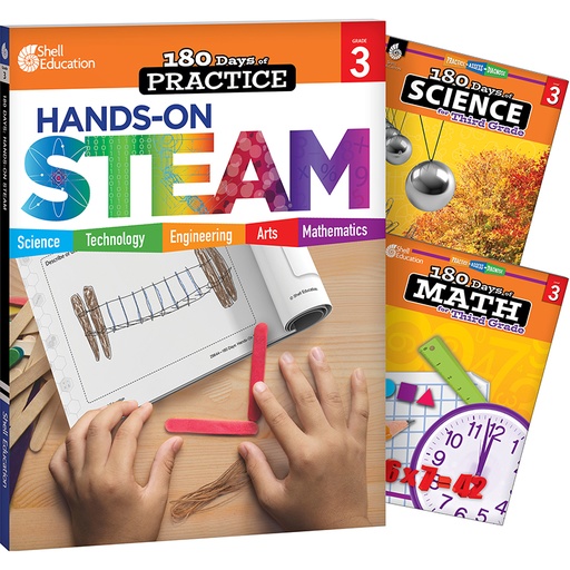 [147644 SHE] 180 Days STEAM, Science, & Math Grade 3: 3-Book Set