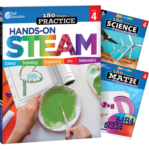 [147645 SHE] 180 Days STEAM, Science, & Math Grade 4: 3-Book Set