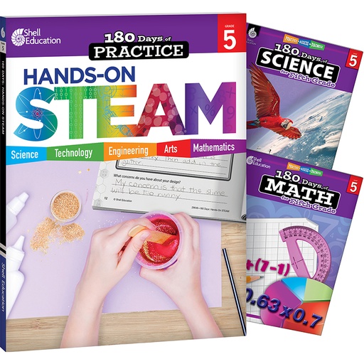 [147646 SHE] 180 Days STEAM, Science, & Math Grade 5: 3-Book Set