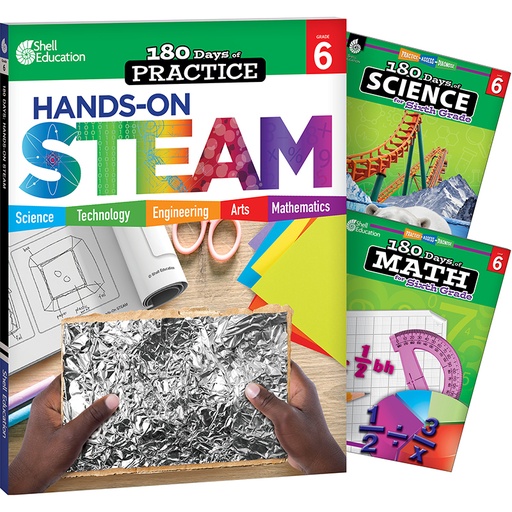 [147647 SHE] 180 Days STEAM, Science, & Math Grade 6: 3-Book Set