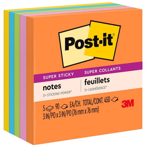 [6545SSUC MMM] 5ct 3x3 Plain Post it Super Sticky Notes