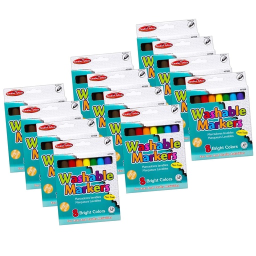 [47508-12 CLI] 96 Washable Broad Tip Markers in 8 Assorted Colors