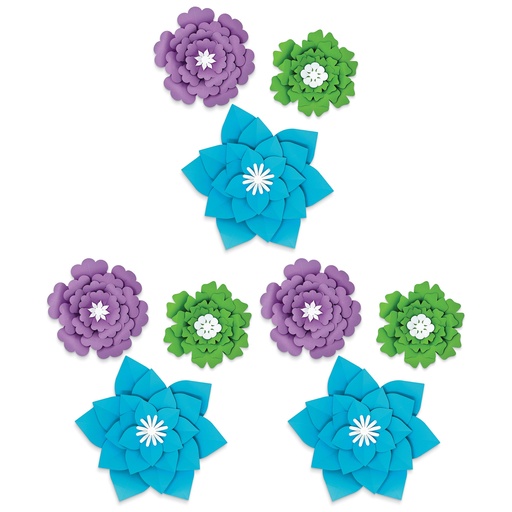 [107007-3 CD] Blue, Purple, Green Flowers Dimensional Accents 9ct