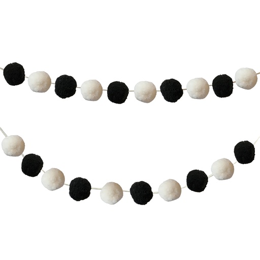 [107009 CD] Black & White Pom-Pom 12' Garlands 2ct