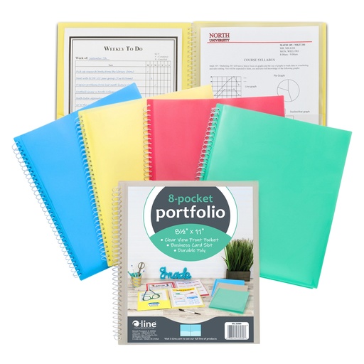 [33080-6 CL] 8-Pocket Spiral-Bound Poly Portfolios 6ct