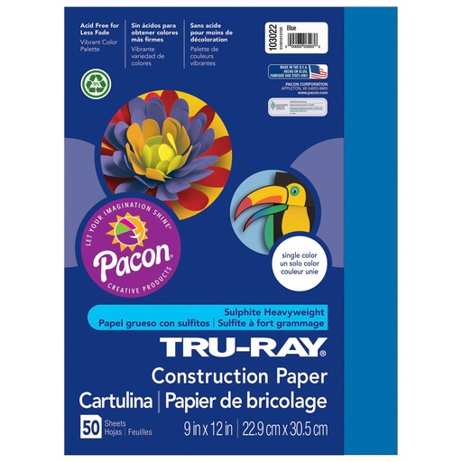 [103022 PAC] 9x12 Blue Tru-Ray Construction Paper 50ct Pack