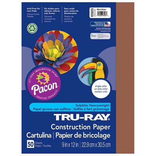 [103025 PAC] 9x12 Warm Brown Tru-Ray Construction Paper 50ct Pack