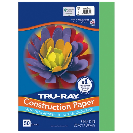 [103006 PAC] 9x12 Festive Green Tru-Ray Construction Paper 50ct Pack