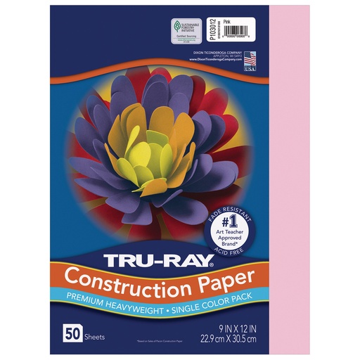 [103012 PAC] 9x12 Pink Tru-Ray Construction Paper 50ct Pack