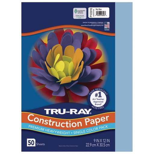 [103016 PAC] 9x12 Sky Blue Tru-Ray Construction Paper 50ct Pack