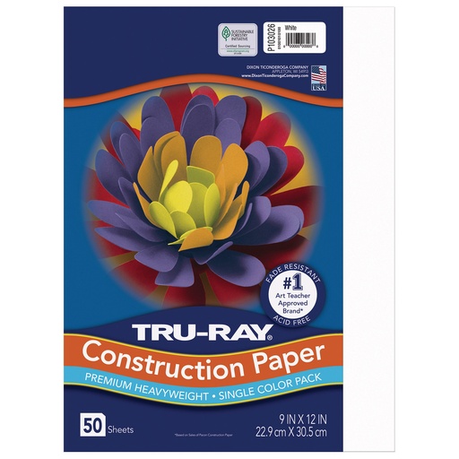 [103026 PAC] 9x12 White Tru-Ray Construction Paper 50ct Pack