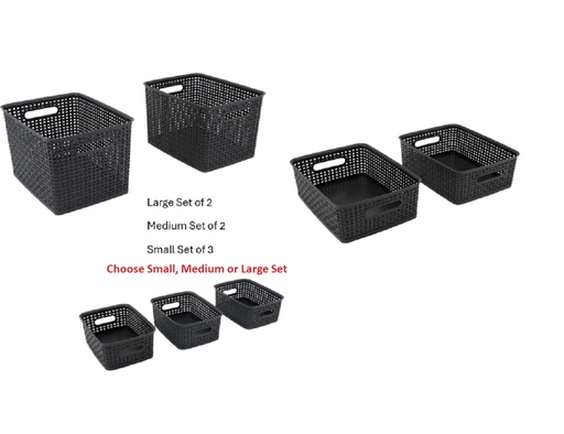 Black Plastic Weave Bins Set