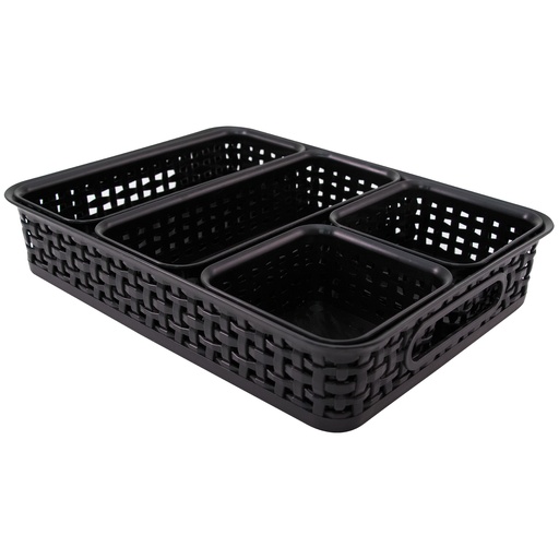 [37530 AVT] Black Plastic Weave Bin Pack of 5