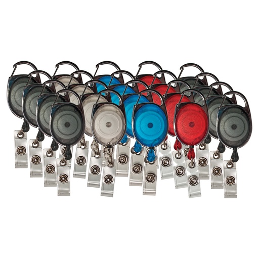 [75552 AVT] Assorted Retractable Carabiner Style Badge Reels with Badge Strap Pack of 20