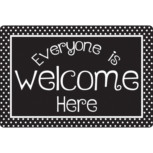 [91509 ASH] Black and White Dots Everyone is Welcome Here Welcome Mat with Slip Resistant Backing 15.5" x 23.5"