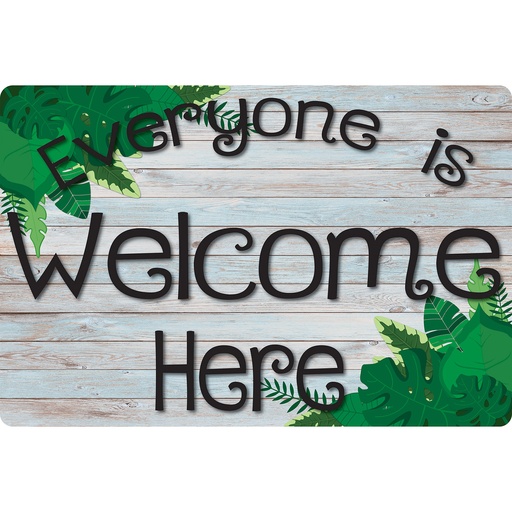 [91510 ASH] Beech Wood Greenery Everyone is Welcome Here Welcome Mat with Slip Resistant Backing 15.5" x 23.5"