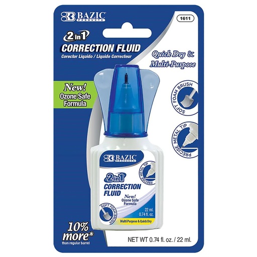 [1611 BAZ] 2 in 1 Correction Fluid with Foam Brush Applicator & Pen Tip 0.74 fl oz