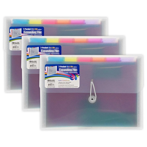 [3164-3 BAZ] Rainbow 7-Pocket Letter Size Poly Expanding File Pack of 3