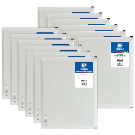 [3187-12 BAZ] Clear Letter Size Zip Envelopes Pack of 12