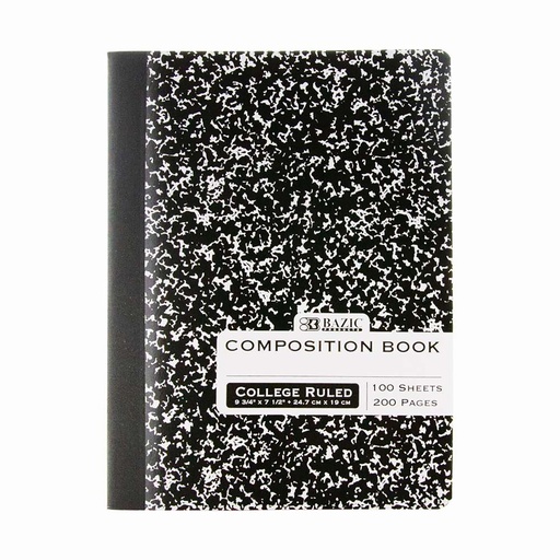 [5050 BAZ] Black Marble College Ruled Composition Book 100 Sheets