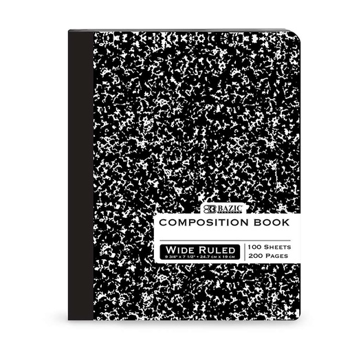 [508 BAZ] Black Marble Wide Ruled Composition Book 100 Sheets