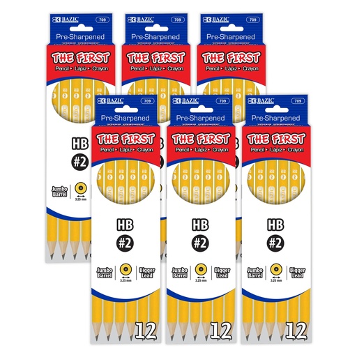 [709-6 BAZ] #2 The First Jumbo Premium Yellow Pencil Pack of 72