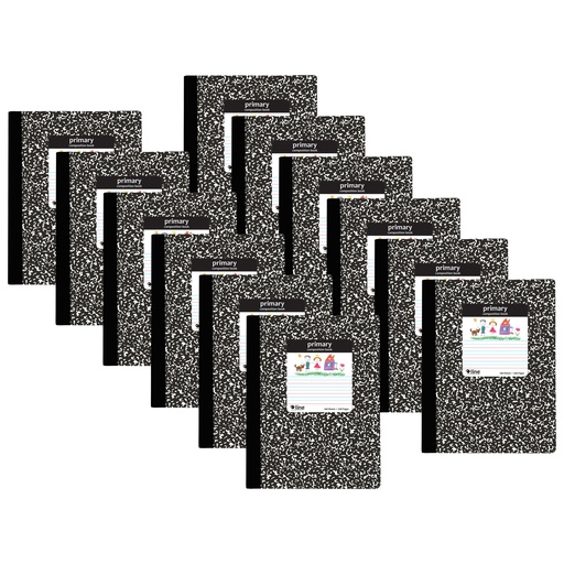 [22020-12 CL] Black Marble Primary Ruled Composition Notebooks Pack of 12