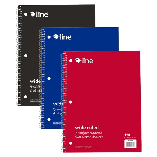 [22046-3 CL] Assorted Wide Ruled 3-Subject Notebook 120 Sheets Pack of 3