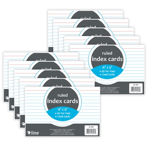 [48907-10 CL] White 4" x 6" Ruled Index Cards 10 Packs of 50