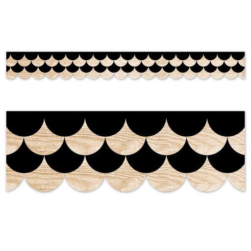 [10975 CTP] Core Decor Black and Wood Scallops EZ Border 48 Feet