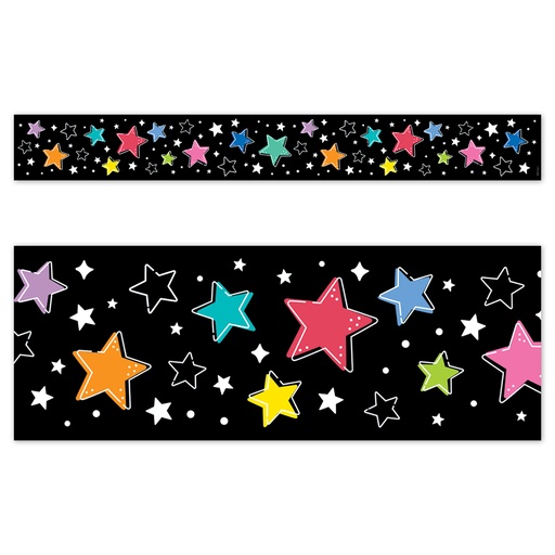 [10982 CTP] Star Bright Colorful Stars on Black EZ Border 48 Feet