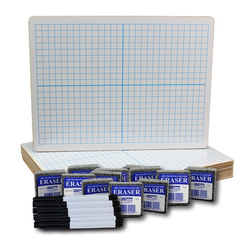 [19000 FLP] Two-Sided 9" x 12" XY Axis/Dry Erase Boards with Pens & Erasers Class Pack of 12