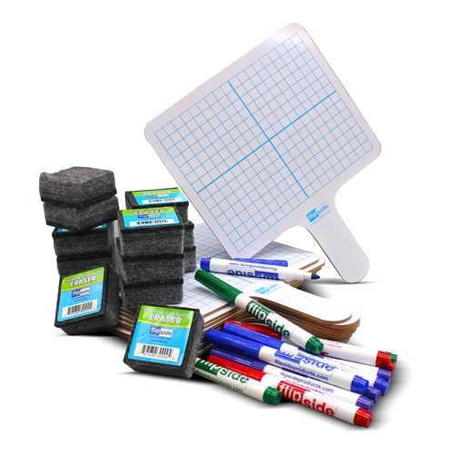 [19125 FLP] Rectangular Graph Double Sided Dry Erase Answer Paddle with Colored Pens & Erasers Class Pack of 12