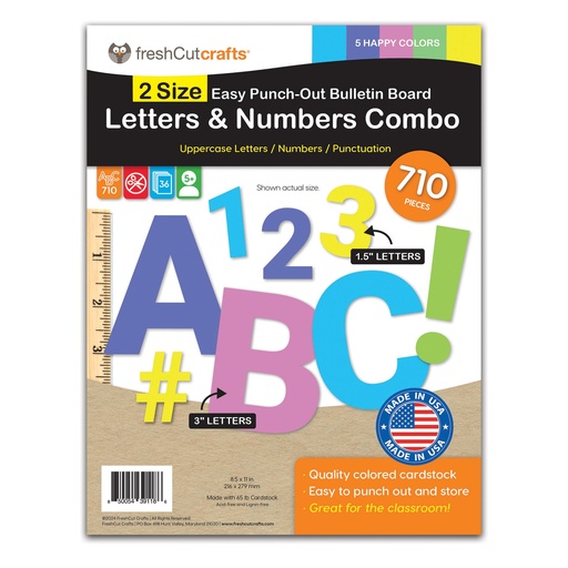 [1186 FCC] 1.5in & 3in Happy Colors Bulletin Board Letters & Numbers 710 Pieces