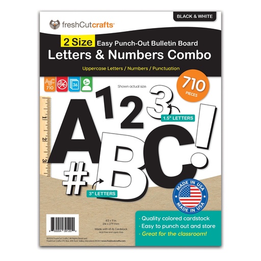 [1209 FCC] 1.5in & 3in Black & White Bulletin Board Letters & Numbers 710 Pieces