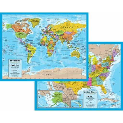 [NB02 RWP] World/USA Laminated Notebook Maps 12 Count