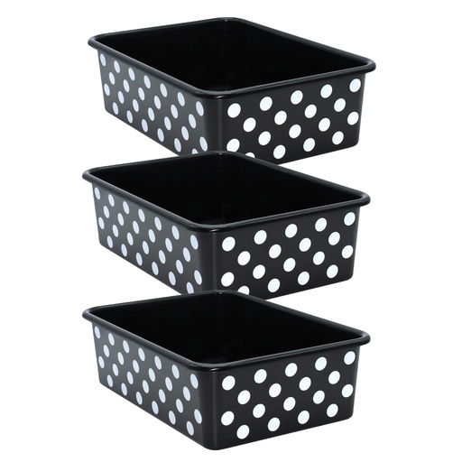 [20420-3 TCR] White Polka Dots on Black Large Plastic Storage Bin, Pack of 3