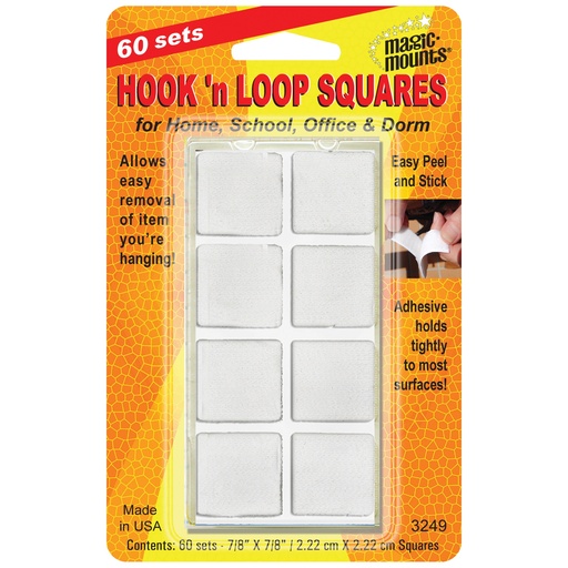 [3249W MIL] Hook 'n Loop, 7/8" Squares, 60 Sets