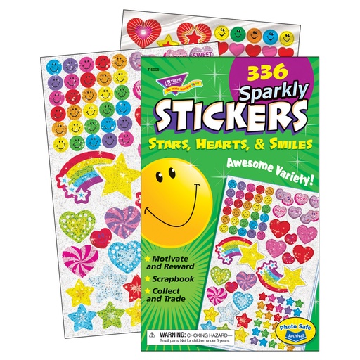 [5005 T] Sparkly Stars, Hearts, & Smiles Sticker Pad, 336 ct