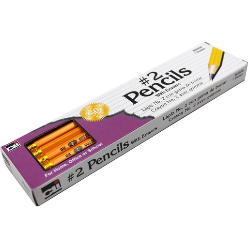 [65500 CLI] Pencil, #2, Yellow with Eraser, Unsharpened, Box of 12