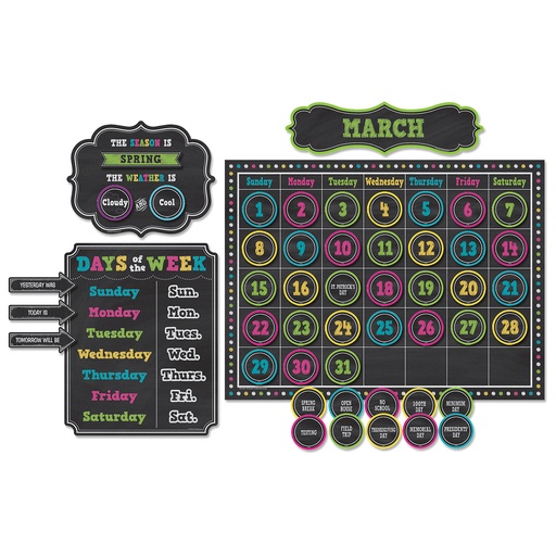 [5615 TCR] Chalkboard Brights Calendar Bulletin Board Set