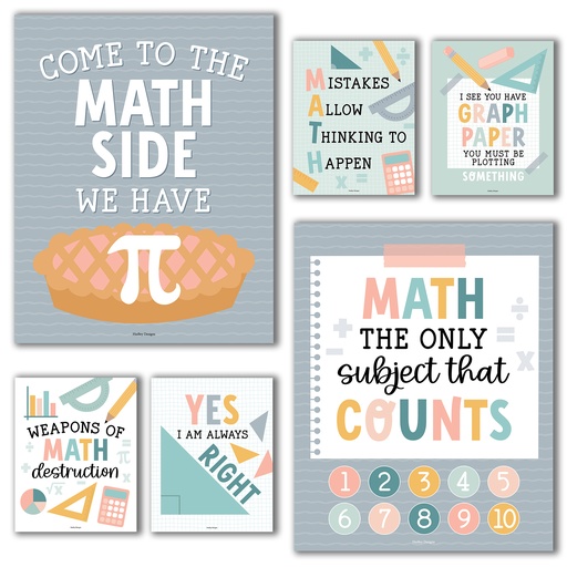 [1030 HDD] Boho Math Bulletin Board Classroom Decor Posters, Set of 6