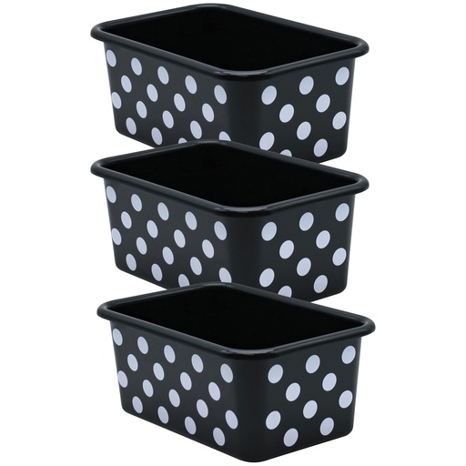 [20402-3 TCR] White Polka Dots on Black Small Plastic Storage Bin, Pack of 3