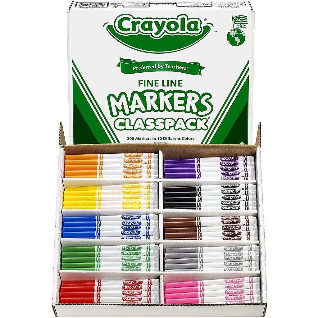 Crayola Fine Line Markers Assorted Classic Classpack Box Of 200