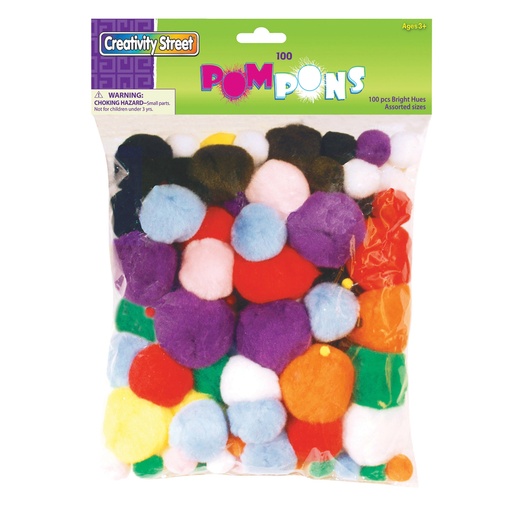 [AC811201 PAC] Assorted Bright Hues Pom Pons 100 Pieces