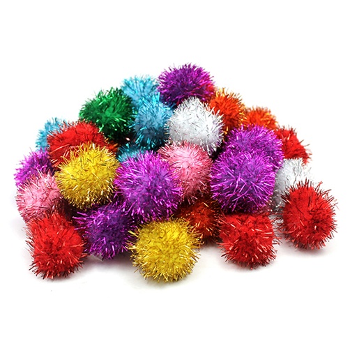 [AC811501 PAC] Assorted 1" Glitter Pom Pons 40 Pieces