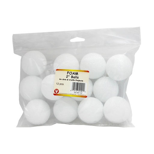 [51102 HG] White 2 Inch Craft Foam Balls Pack of 12