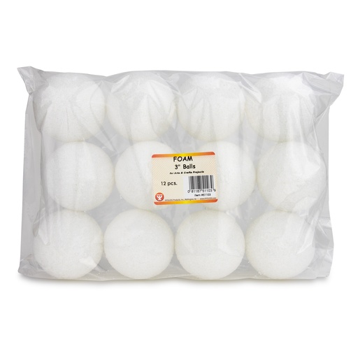 [51103 HG] White 3 Inch Craft Foam Balls Pack of 12