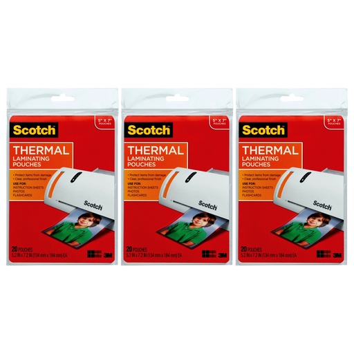 [TP590320-3 MMM] 5" x 7" 5 mil Thermal Laminating Pouches 3 Packs of 20ct